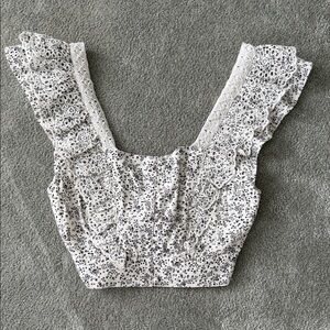 American Eagle Outfitters Floral Pattern with Eyelet Ruffle Crop Top